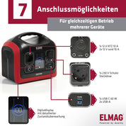 ELMAG Solargenerator-Set ENERGY 600 + SOLAR 100 – 595Wh tragbare Powerstation mit faltbarem 100Wp Solarpanel – Stromspeicher mit LiFePO4 Akku & 230V AC/DC/USB Ausgabe – Für Camping, Outdoor & Notstrom