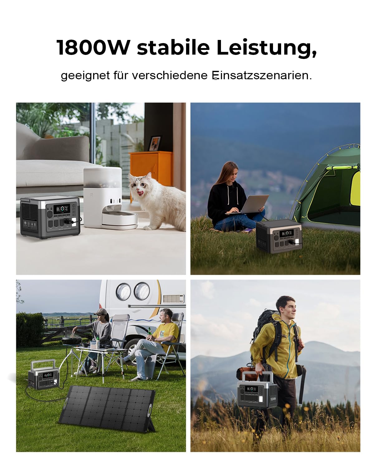 OUKITEL P1000 Plus Solargenerator mit 100W Solarpanel, 1024Wh LiFePO4-Batterie,1800W Tragbare Powerstation, Schnellladung von 0-80% in 45 Min. Ultra-Leise für Camping, Wohnmobile & Stromausfälle