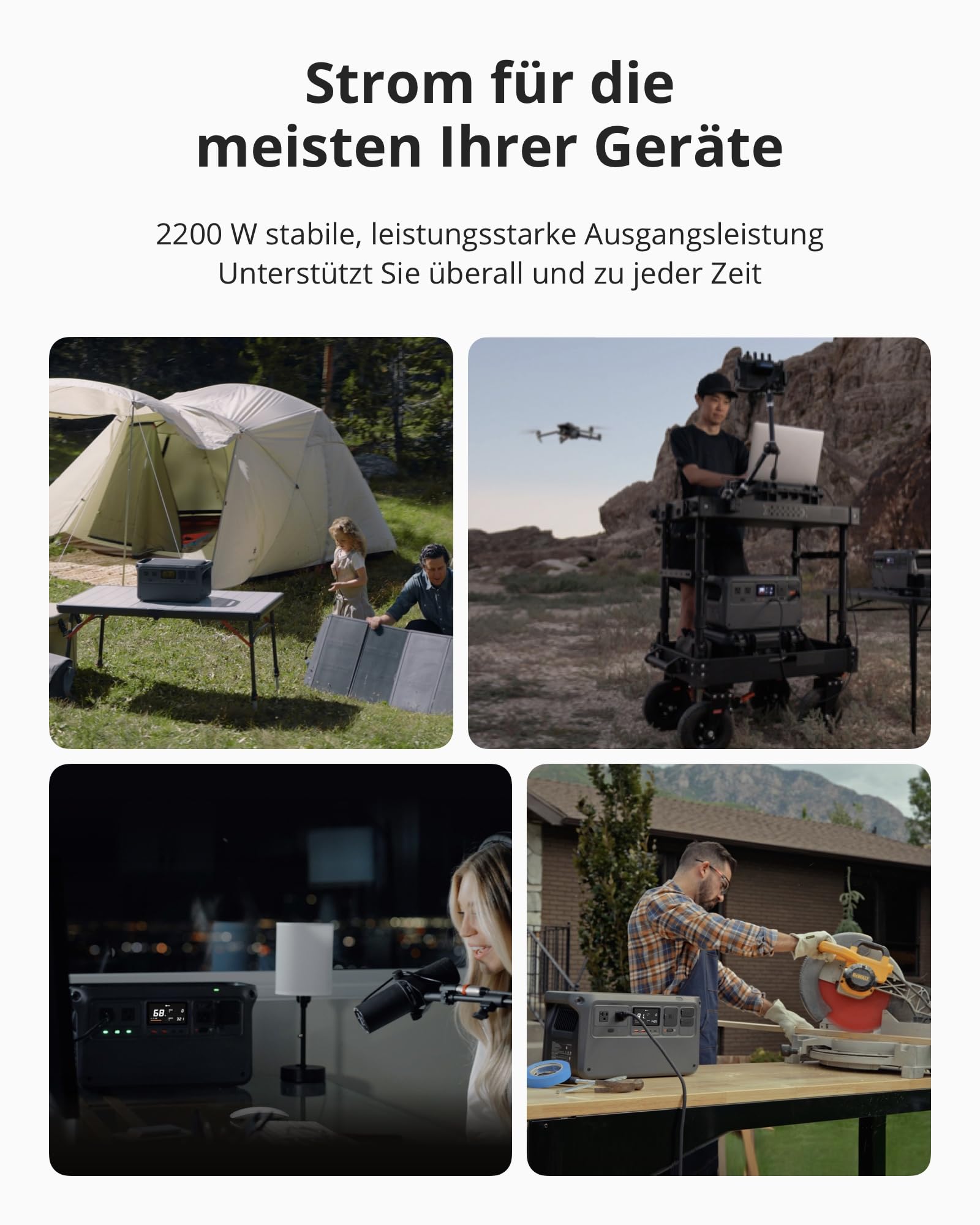 DJI Power 1000 Tragbare Powerstation, 1024 Wh Solargenerator mit 1 x 100 W faltbarem Solarpanel, für Camping/Wohnmobile, 70 Min. Schnellladung, 2200W Dauerleistung.
