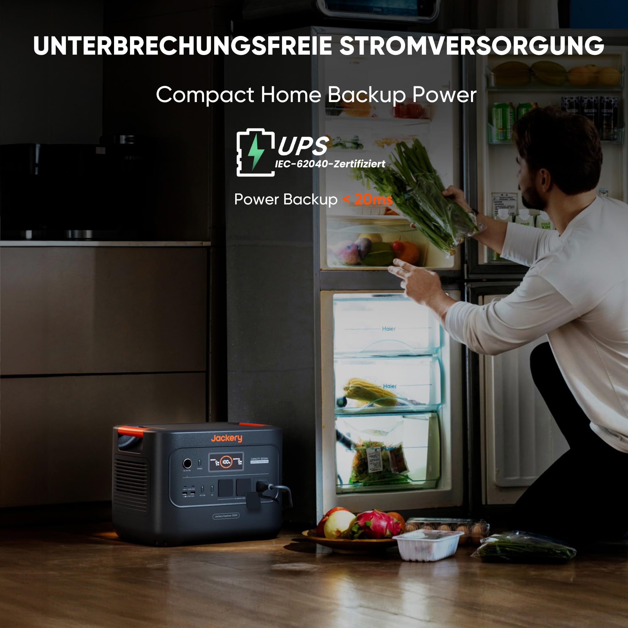 Jackery E3000 v2 Tragbare Powerstation, 3072Wh/3600W (Max 7200W) LiFePO4 Batterie, 1,8h Schnellladung, 2 USB-C PD 100W, Leichter & kompakter Solargenerator für Camping, Wohnmobil & Notstrom