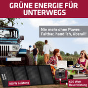 ELMAG Solargenerator-Set ENERGY 600 + SOLAR 100 – 595Wh tragbare Powerstation mit faltbarem 100Wp Solarpanel – Stromspeicher mit LiFePO4 Akku & 230V AC/DC/USB Ausgabe – Für Camping, Outdoor & Notstrom