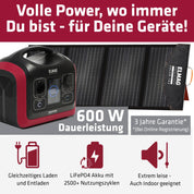 ELMAG Solargenerator-Set ENERGY 600 + SOLAR 100 – 595Wh tragbare Powerstation mit faltbarem 100Wp Solarpanel – Stromspeicher mit LiFePO4 Akku & 230V AC/DC/USB Ausgabe – Für Camping, Outdoor & Notstrom
