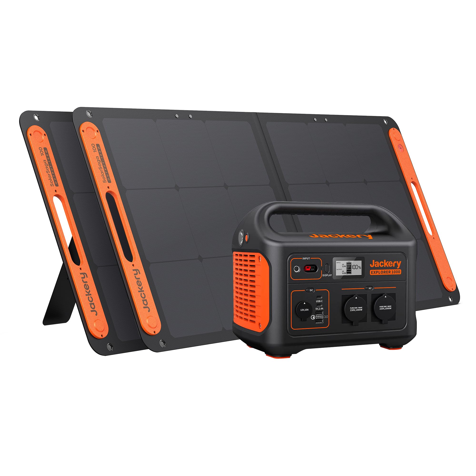 Jackery Solargenerator 1000, 1002WH Tragbare Powerstation mit 2* SolarSaga 100W Solarpanels, 2 * 230V 1000W AC Steckdose mobile Stromversorgung