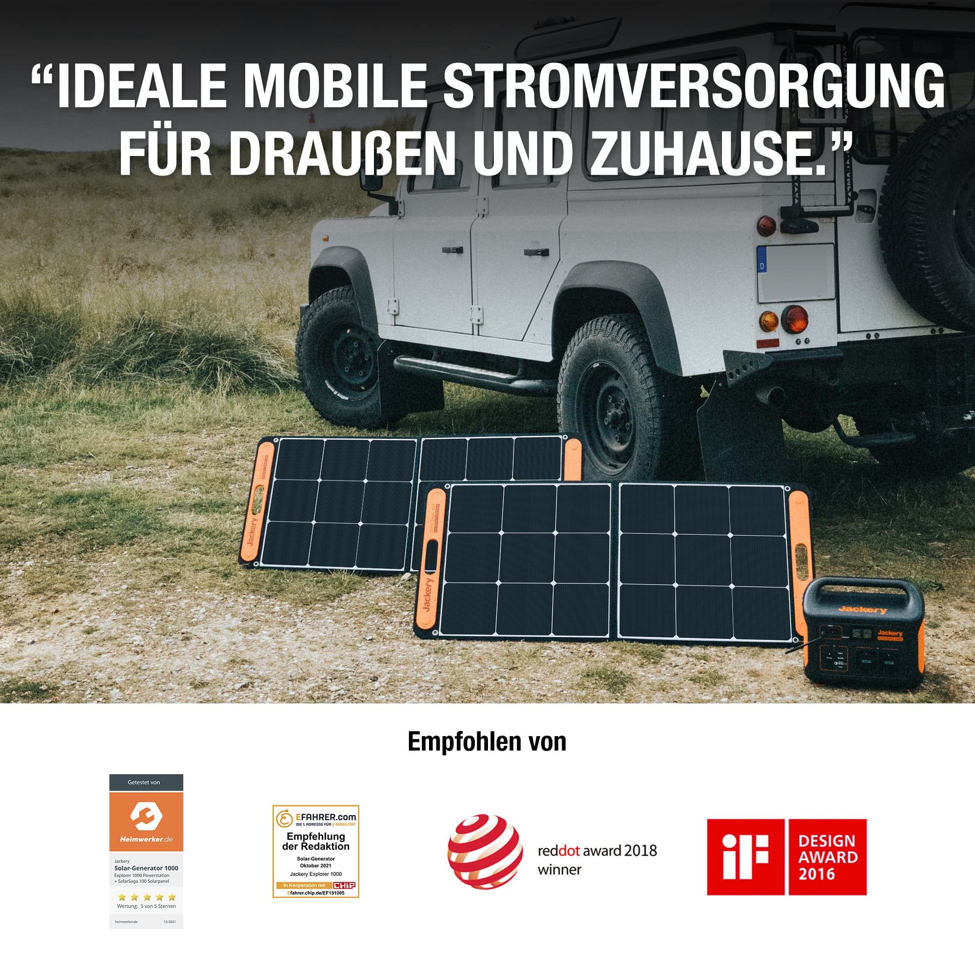 Jackery Solargenerator 1000, 1002WH Tragbare Powerstation mit 2* SolarSaga 100W Solarpanels, 2 * 230V 1000W AC Steckdose mobile Stromversorgung