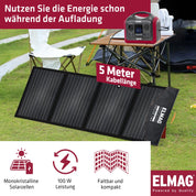 ELMAG Solargenerator-Set ENERGY 600 + SOLAR 100 – 595Wh tragbare Powerstation mit faltbarem 100Wp Solarpanel – Stromspeicher mit LiFePO4 Akku & 230V AC/DC/USB Ausgabe – Für Camping, Outdoor & Notstrom