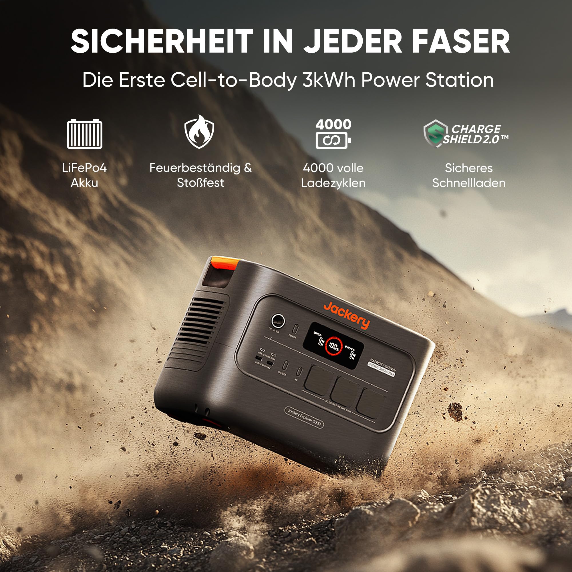 Jackery E3000 v2 Tragbare Powerstation, 3072Wh/3600W (Max 7200W) LiFePO4 Batterie, 1,8h Schnellladung, 2 USB-C PD 100W, Leichter & kompakter Solargenerator für Camping, Wohnmobil & Notstrom